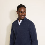 Sand Washed ¼ Zip Sweater for Men in Navy Blue