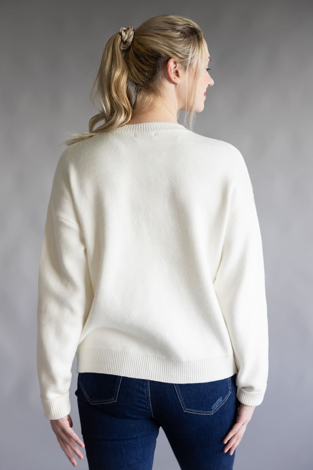 Fa La La Embroidered Sweater for Women in White | CL21066-WHITE