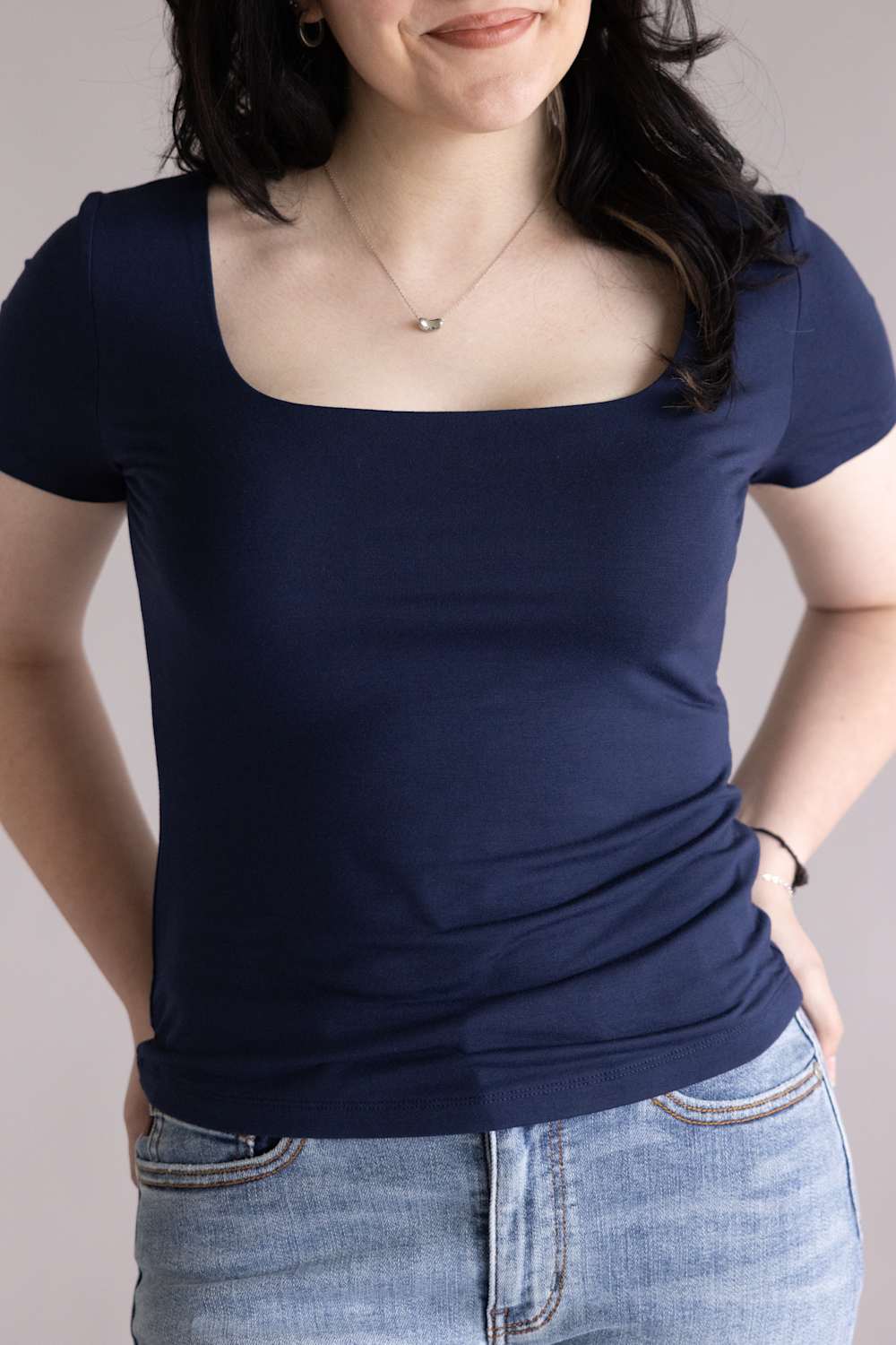 Final Touch Double Layer Knit T-Shirt for Women in Navy