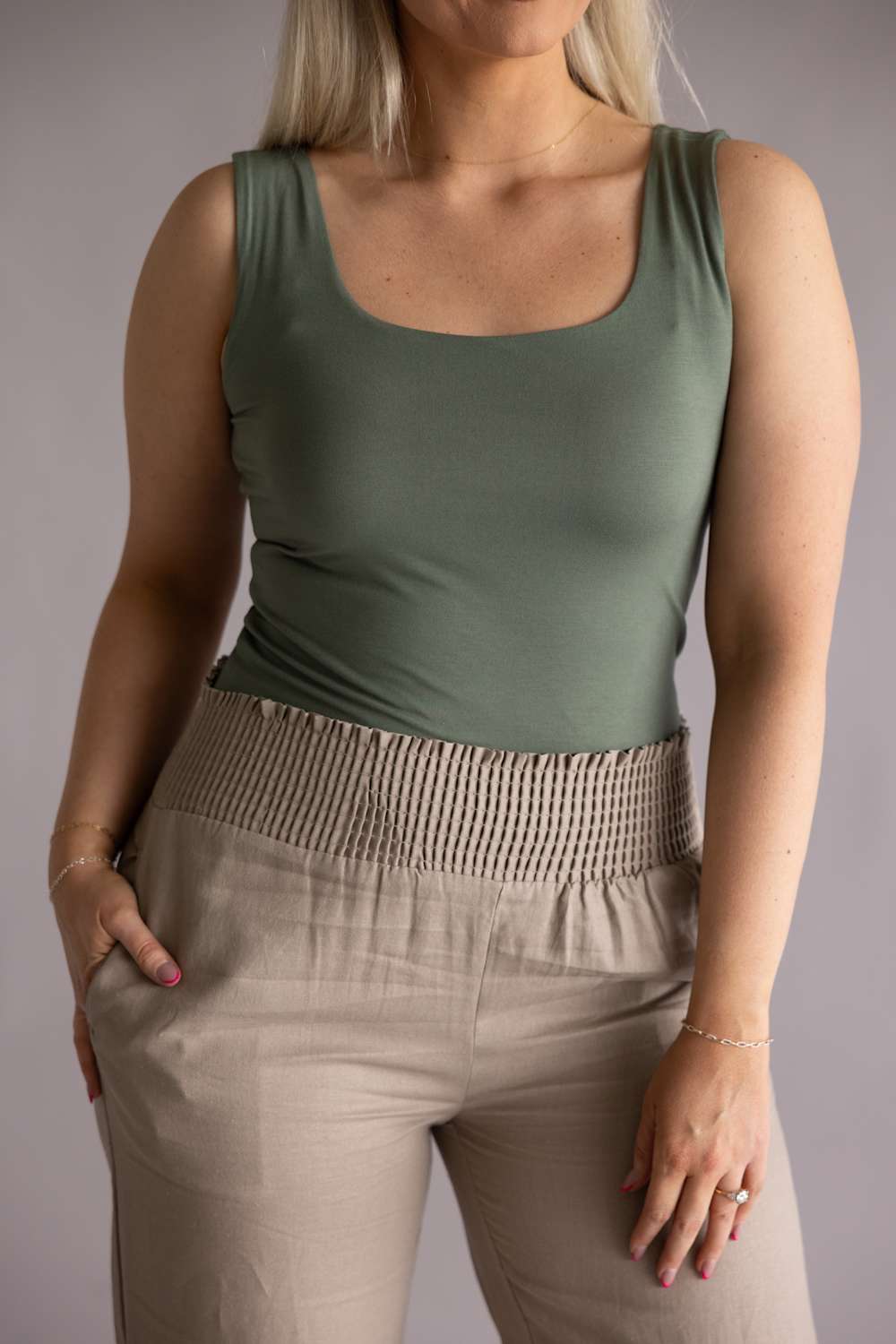 Final Touch Double Layer Tank Top for Women in Olive