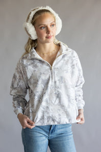 Fleece Half Zip Sweatshirt for Women in Cream Camo