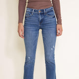 Flying Monkey Mid-Rise Destructed Hem Crop Bootcut Jeans for Women