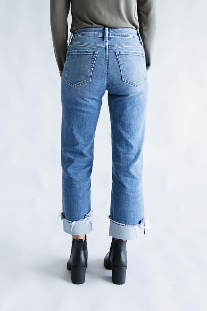 Flying Monkey Four Season Mid-Rise Cuffed Slim Wide Leg Jeans for
