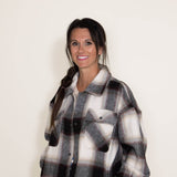Plaid Shacket for Women in Grey/Tan