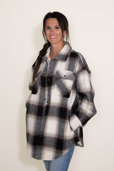 Plaid Shacket for Women in Grey/Tan