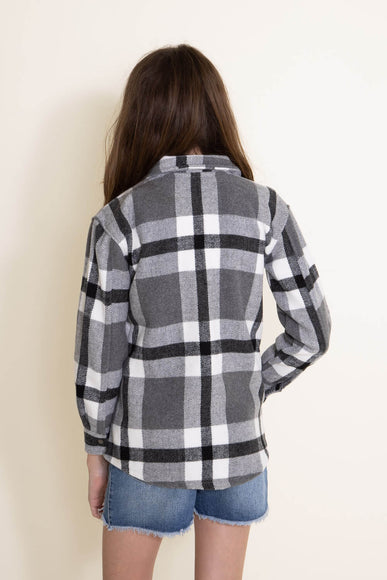 Youth Brushed Tweed Plaid Shacket for Girls in Grey 
