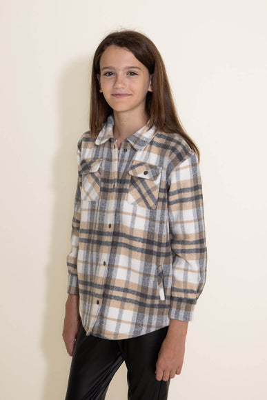 Youth Polar Fleece Shacket for Girls in Taupe