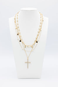 Four Layer Cross Necklace Set in Gold