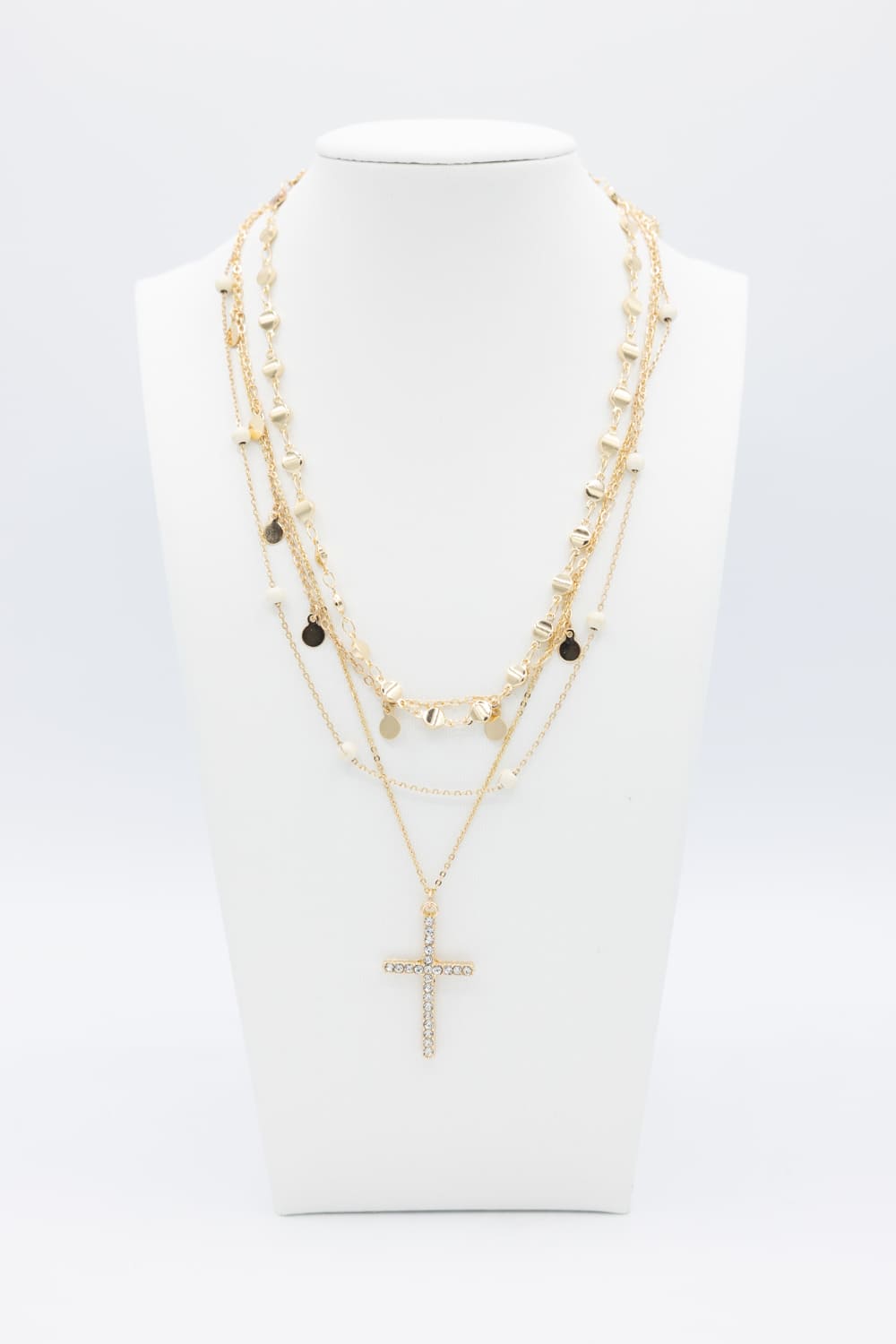 Four Layer Cross Necklace Set in Gold