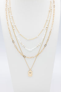 Four Layer Pearl Charm Necklace Set in Gold