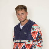 Aztec Color Block Hooded Pullover for Men in Blue