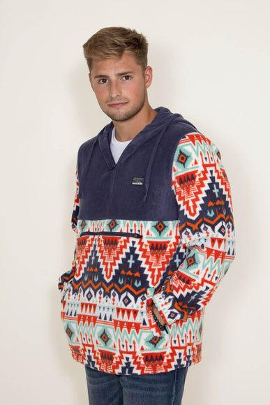 Aztec Color Block Hooded Pullover for Men in Blue