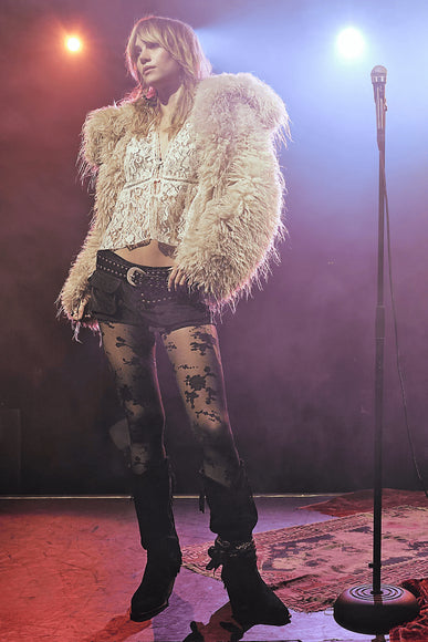 Free People Flocked Floral Tights for Women in Black