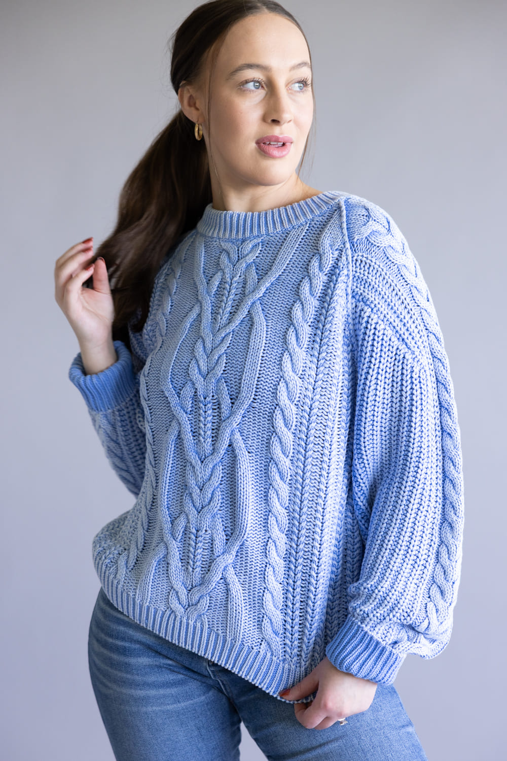 Free People Frankie Cable Sweater for Women in Blue