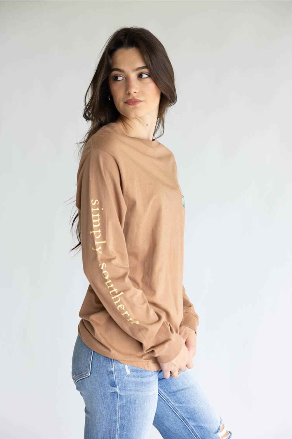 Simply Southern Thankful Long Sleeve T-Shirt for Women in Chestnut | LS-THANKFUL-CHSTNT