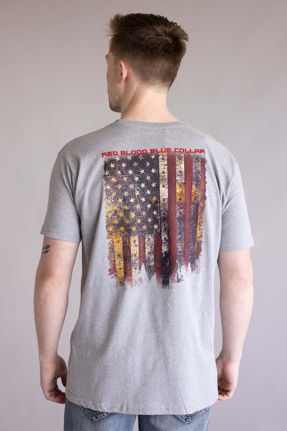 Grunt Style Red Blood Blue Collar T-Shirt for Men in Dark Heather Grey