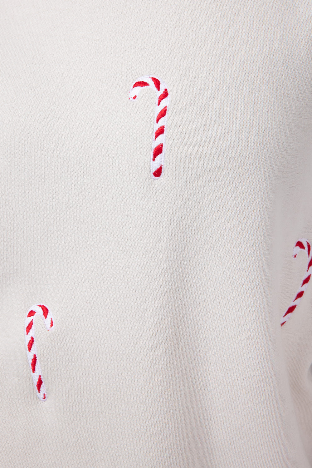 1897 Active Candy Cane Embroidered Fleece Sweatshirt for Women in Beige