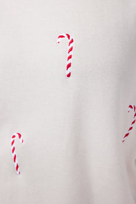 1897 Active Candy Cane Embroidered Fleece Sweatshirt for Women in Beige