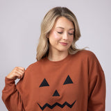 1897 Active Embroidered Pumpkin Face Sweatshirt for Women in Rust