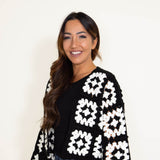 Granny Square Crochet Cropped Cardigan for Women in Black/White