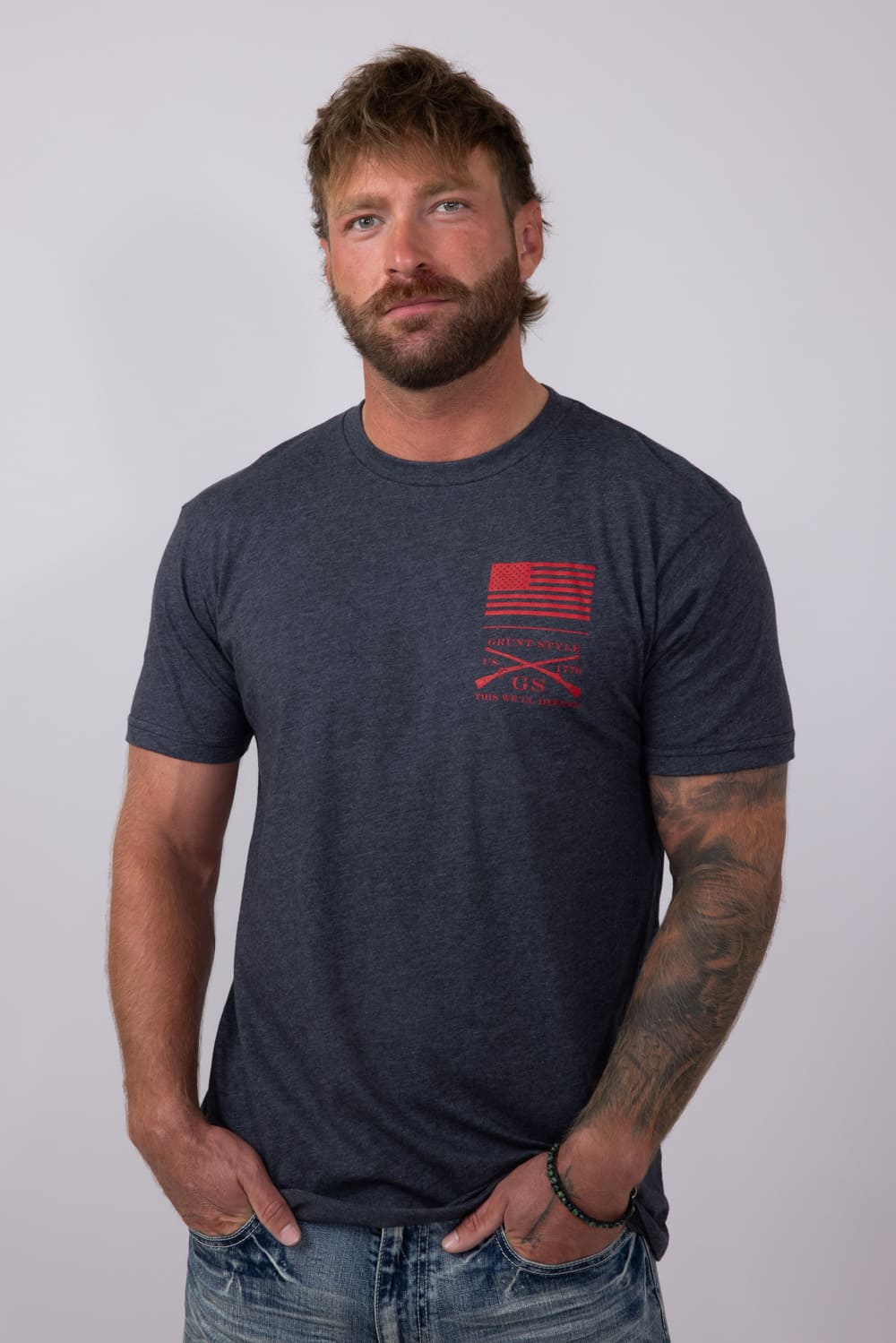 Grunt Style Red Blood Blue Collar T-Shirt for Men in Charcoal