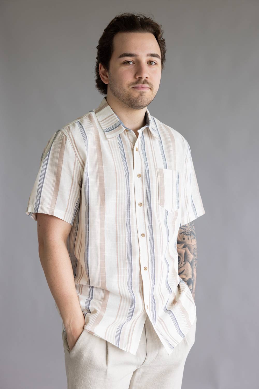 Union Rio Striped Button Down Shirt for Men in Flax