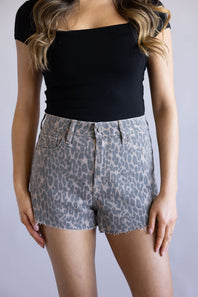 Hidden Cheetah Print Cutoff Denim Shorts for Women