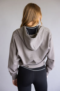 Half Zip Drawstring Fleece Hoodie for Women in Brown