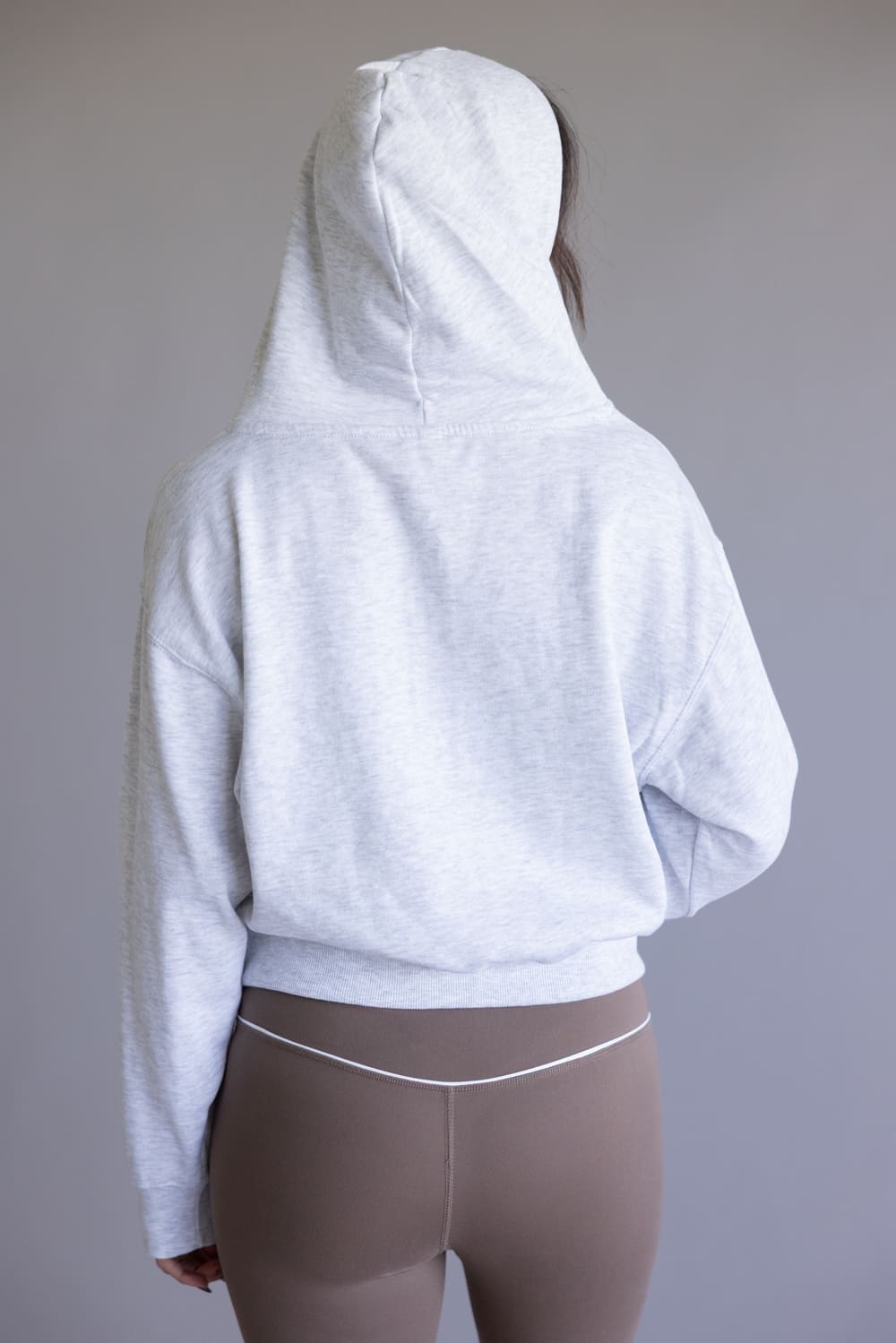 Half Zip Drawstring Fleece Hoodie for Women in Ice Grey