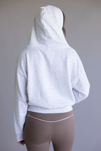 Half Zip Drawstring Fleece Hoodie for Women in Ice Grey