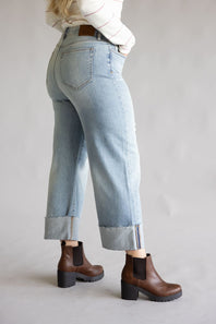 Hidden High Rise Ella Crop Straight Leg Cuffed Jeans for Women