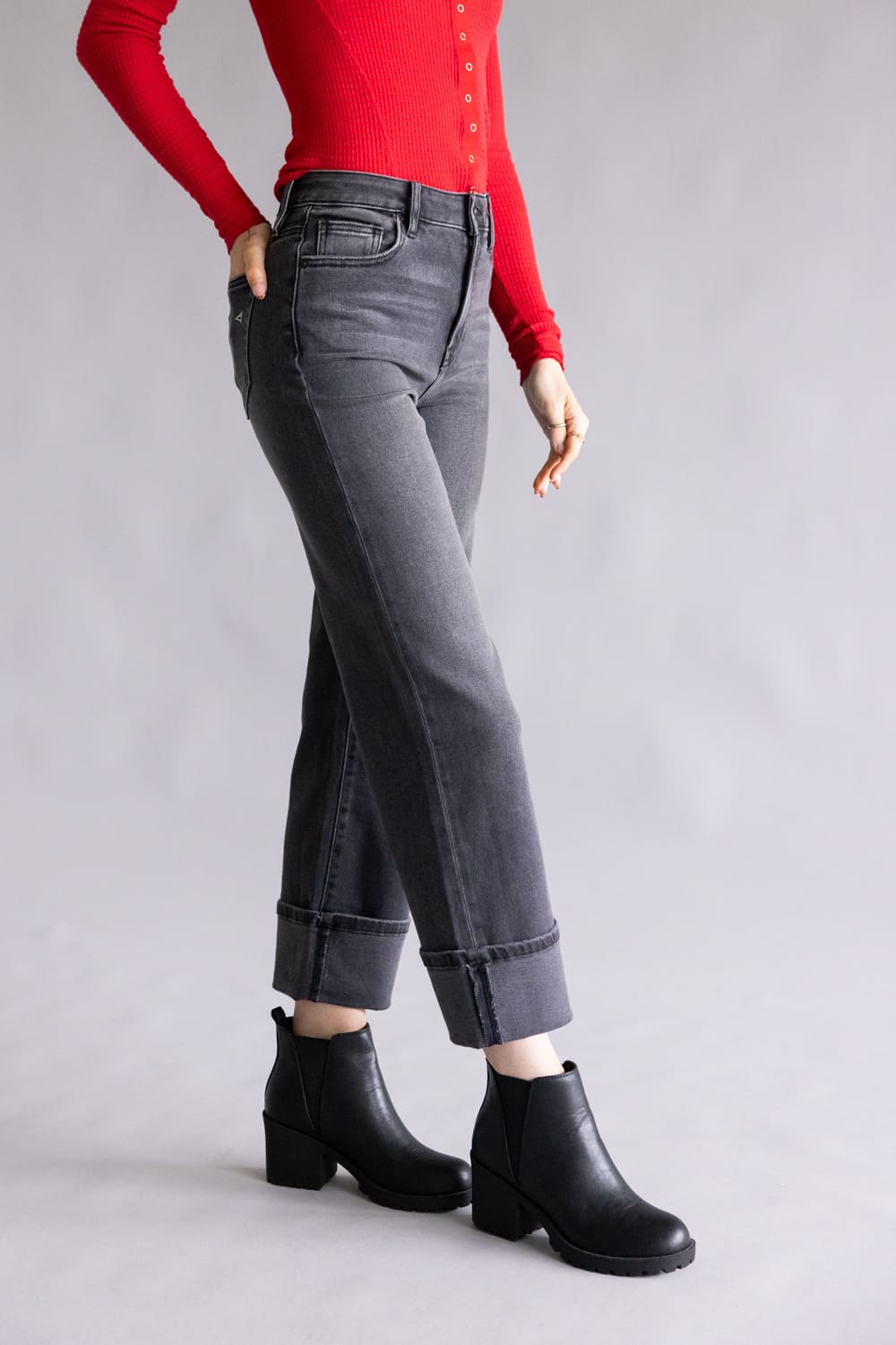 Hidden High Rise Ella Straight Leg Cuffed Jeans for Women