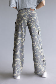 Hidden Nori Camo High Rise Wide Leg Cargo Jeans for Women in Green