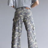 Hidden Nori Camo High Rise Wide Leg Cargo Jeans for Women in Green