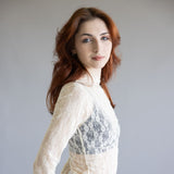 High Neck Lace Sheer Layering Top for Women in Champagne