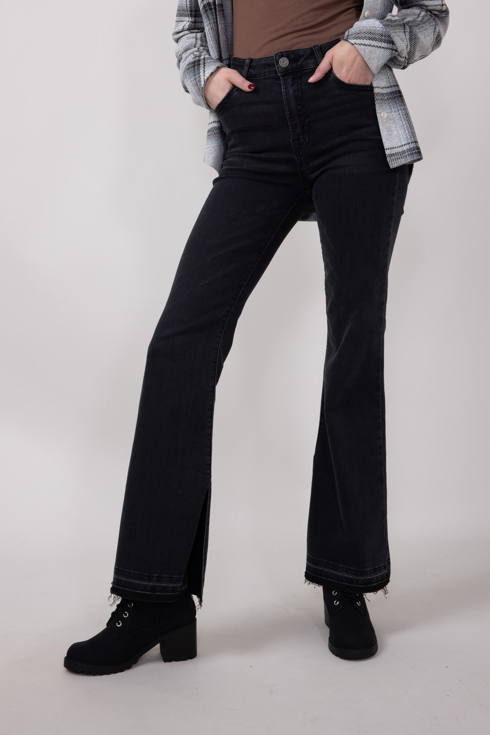 Hidden High Rise Let Out Happi Flare Jeans for Women in Black
