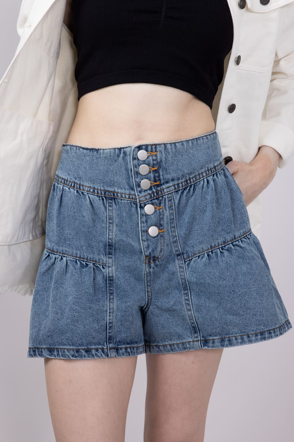 豪華 Women for Shorts Denim Flare Waist High | Glik's – SP2588-DENIM パンツ