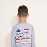 Huk Fishing Youth KC Flag Fish Pursuit Long Sleeve T-Shirt for Boys in Grey 