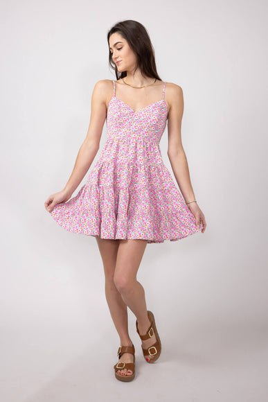 Tiered Babydoll Floral Mini Dress for Women in Light Pink