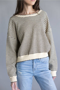 Illa Illa Striped Knit Top for Women in Natural/Brown | IM8563-NATURALBROWN