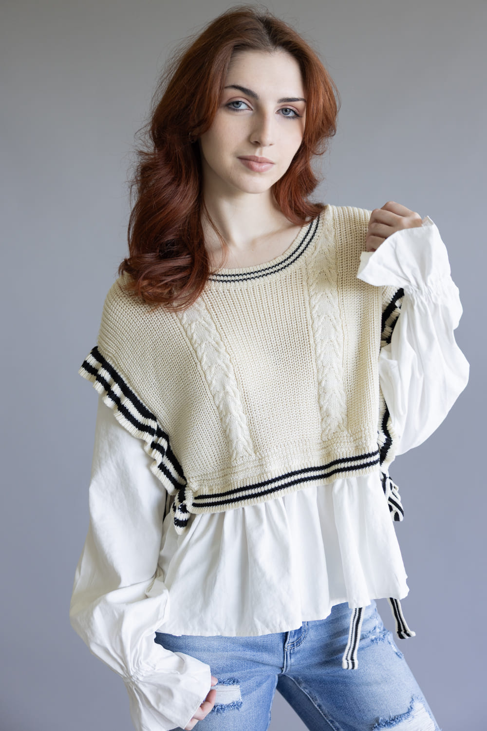 Illa Illa Stripe Knitted Vest Blouse for Women in Natural