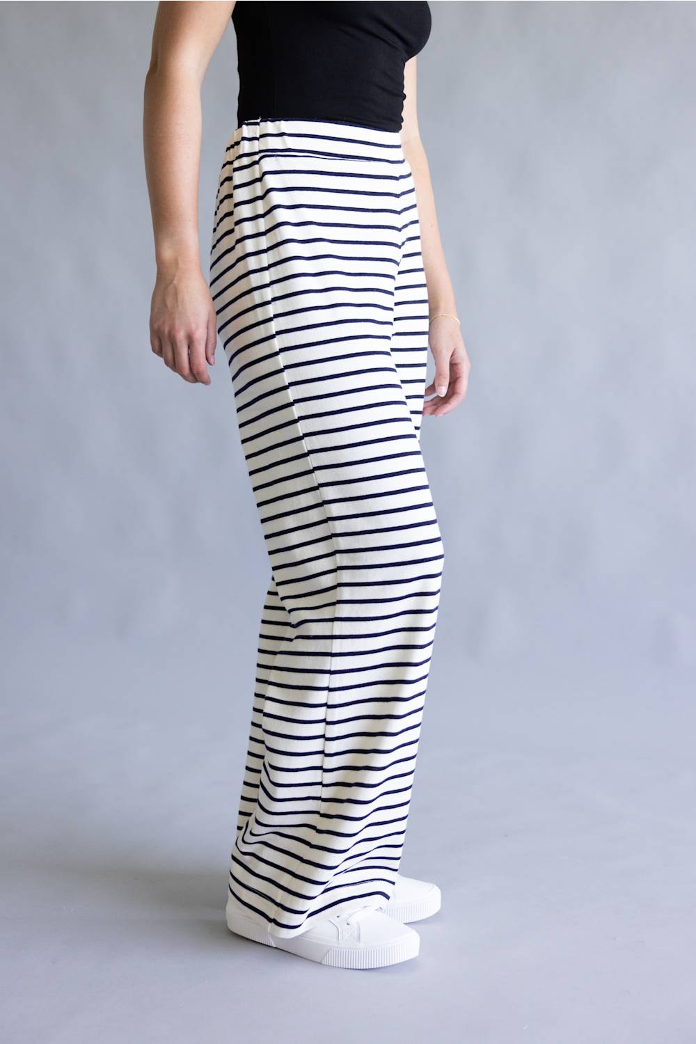 Blu Pepper Striped Wide Leg Lounge Pants for Women in White/Black