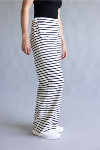 Blu Pepper Striped Wide Leg Lounge Pants for Women in White/Black