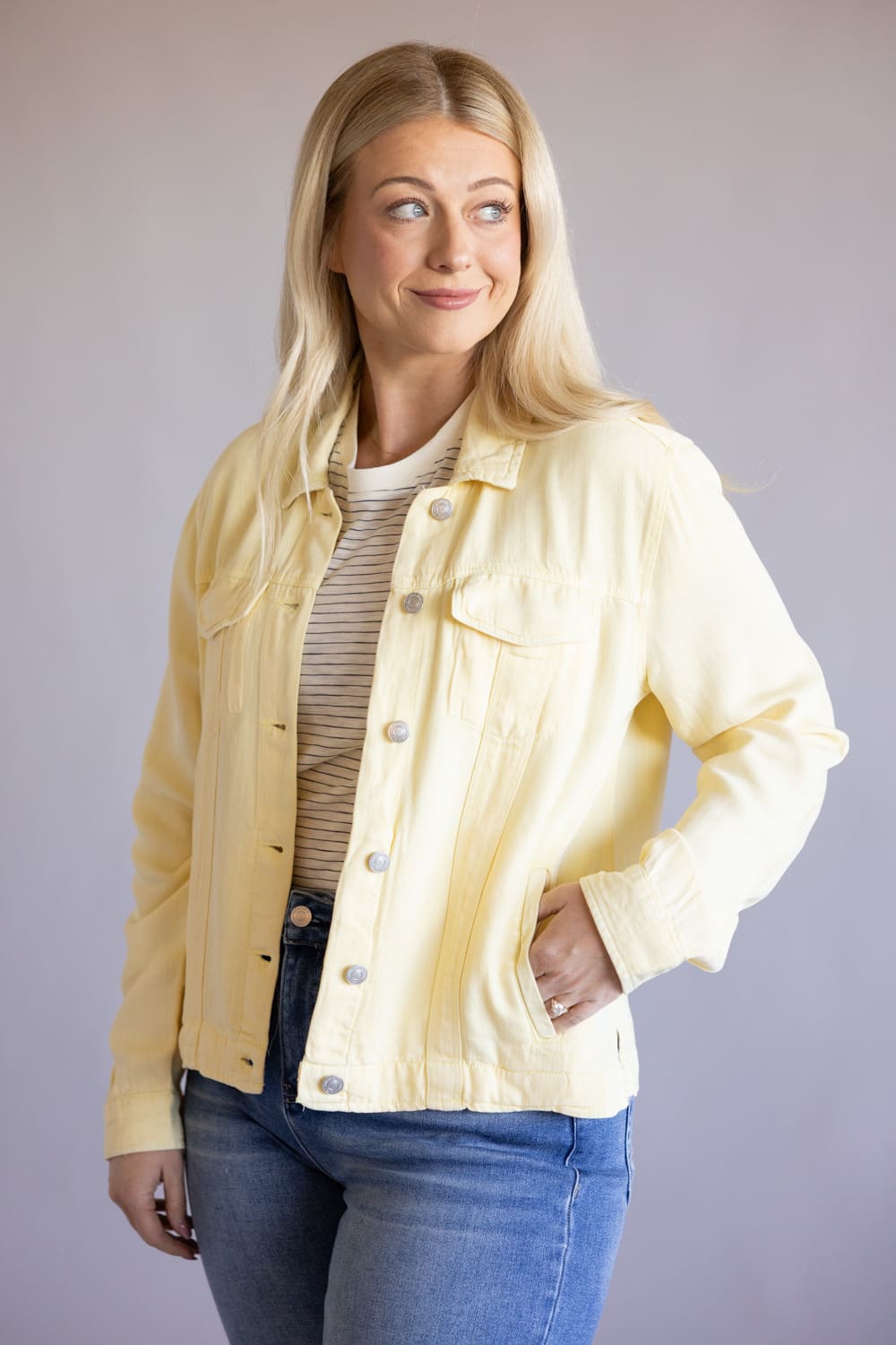 Thread & Supply Jackie Denim Jacket for Women in Butter Yellow