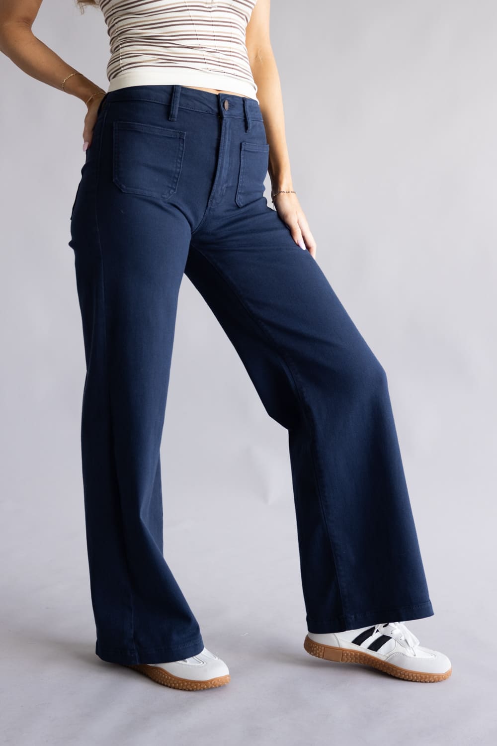 JBD Gia High-Rise Patch Pocket Wide Leg Jeans for Women