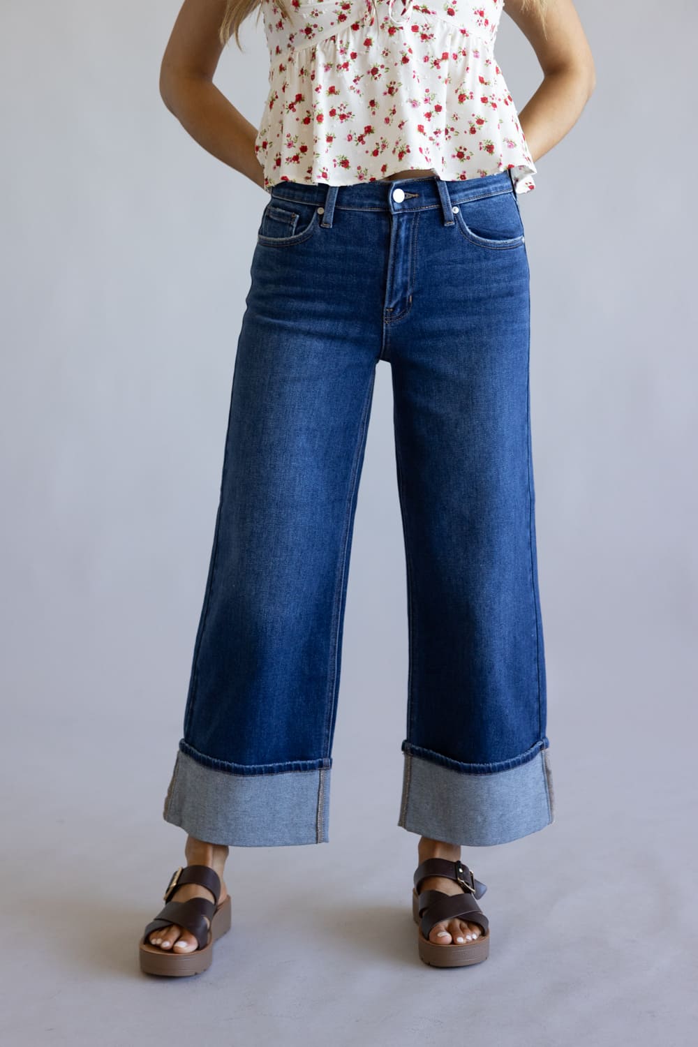 JBD Liv High Rise Cuffed Slim Wide Leg Petite Jeans for Women