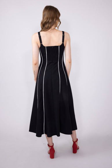 Linen Piping Midi Dress for Women in Black