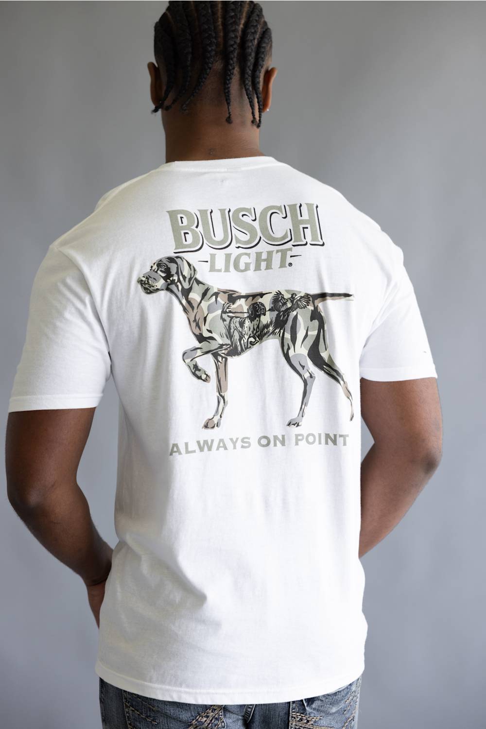 JEDCo Busch Camo Dog T-Shirt for Men in White