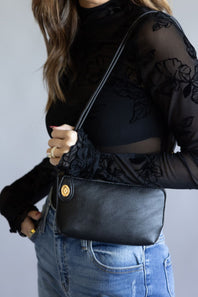 Leather Mini Crossbody Purse for Women in Black 