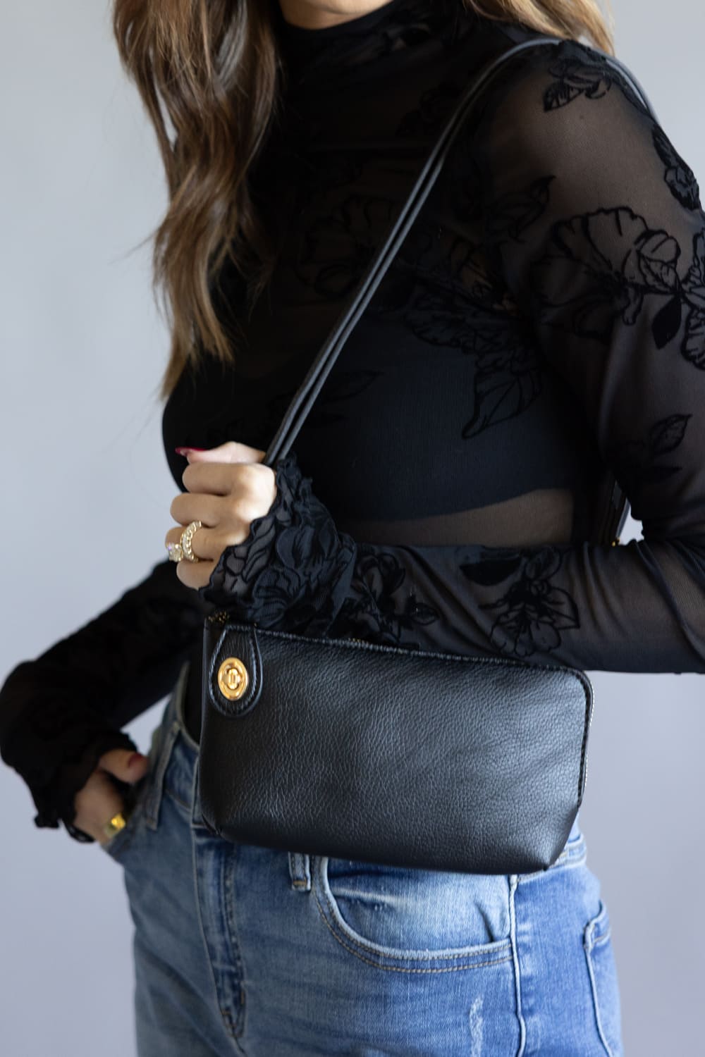 Leather Mini Crossbody Purse for Women in Black 